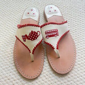 2/$30 Jack Rogers British Teapot Bus Red White Leather Sandals 11M